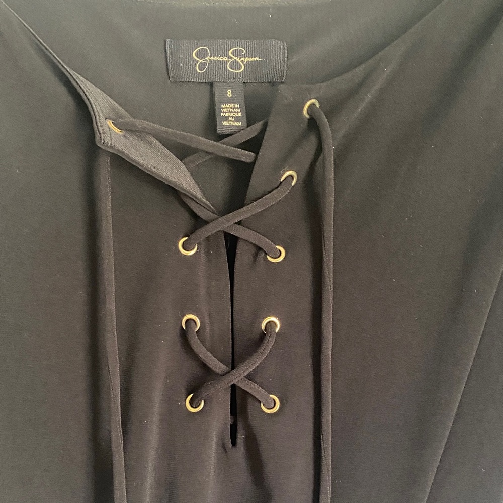Jessica Simpson Black Asymmetrical Lace-Up Dress